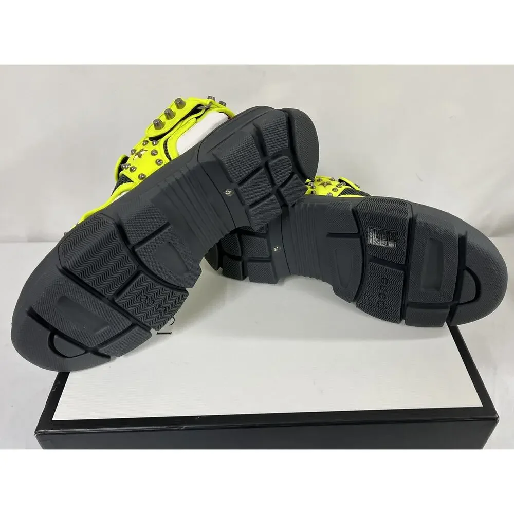 NIB Gucci Aguru Neon Yellow Floral/Star Detail Studded Sandal 11EU/12US $1150.00